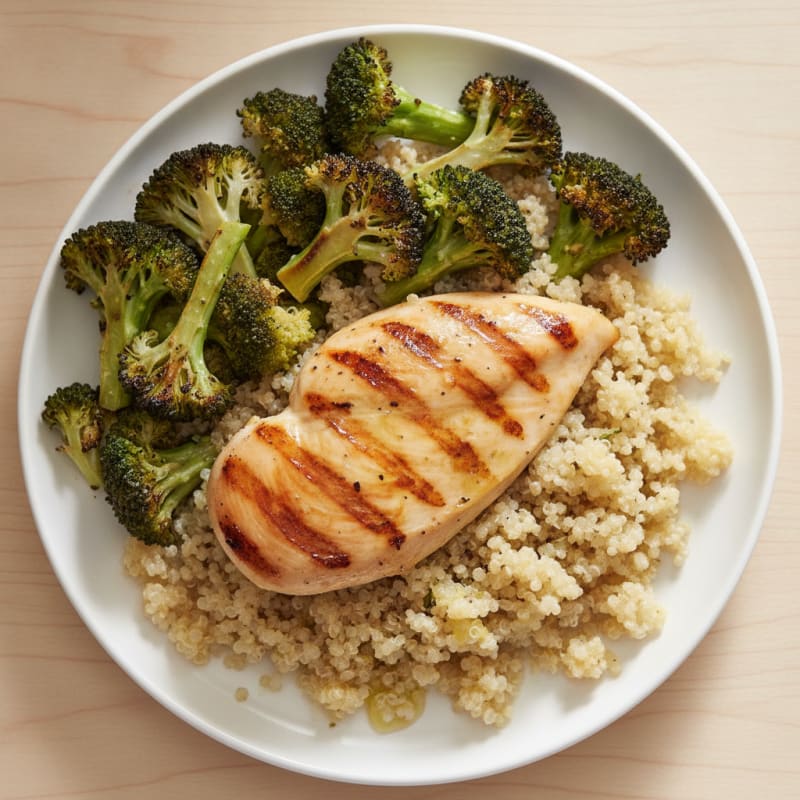Grilled Chicken Breast with Quinoa and Roasted Broccoli