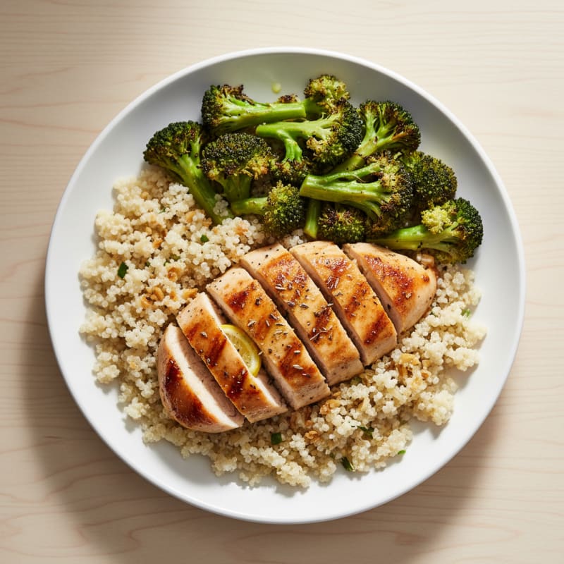 Grilled Chicken Breast with Roasted Broccoli and Quinoa
