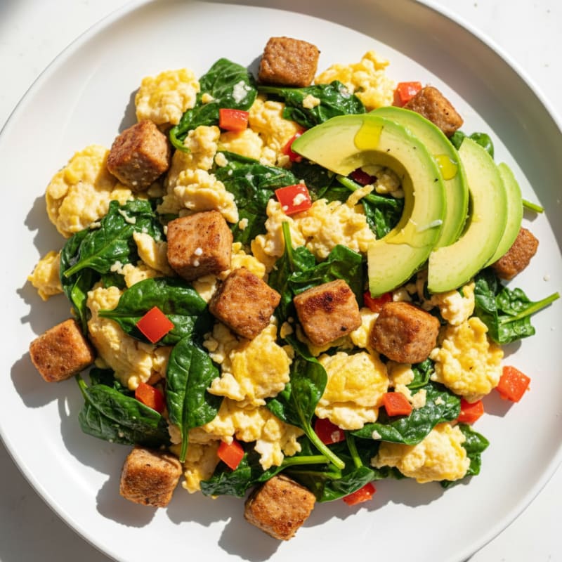Egg White Scramble with Turkey Sausage and Spinach
