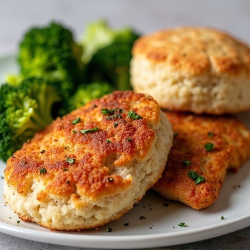 Crispy Baked Chicken Thighs with Fluffy Whole Wheat Drop Biscuits and Roasted Broccoli