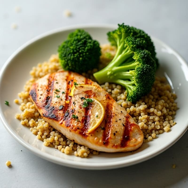 Grilled Chicken Breast with Quinoa and Roasted Broccoli