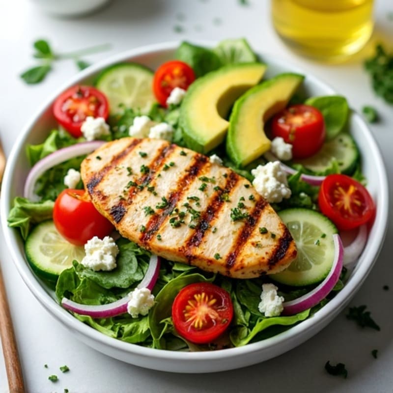 Lemon-Herb Grilled Chicken Salad with Fresh Vegetables and Feta