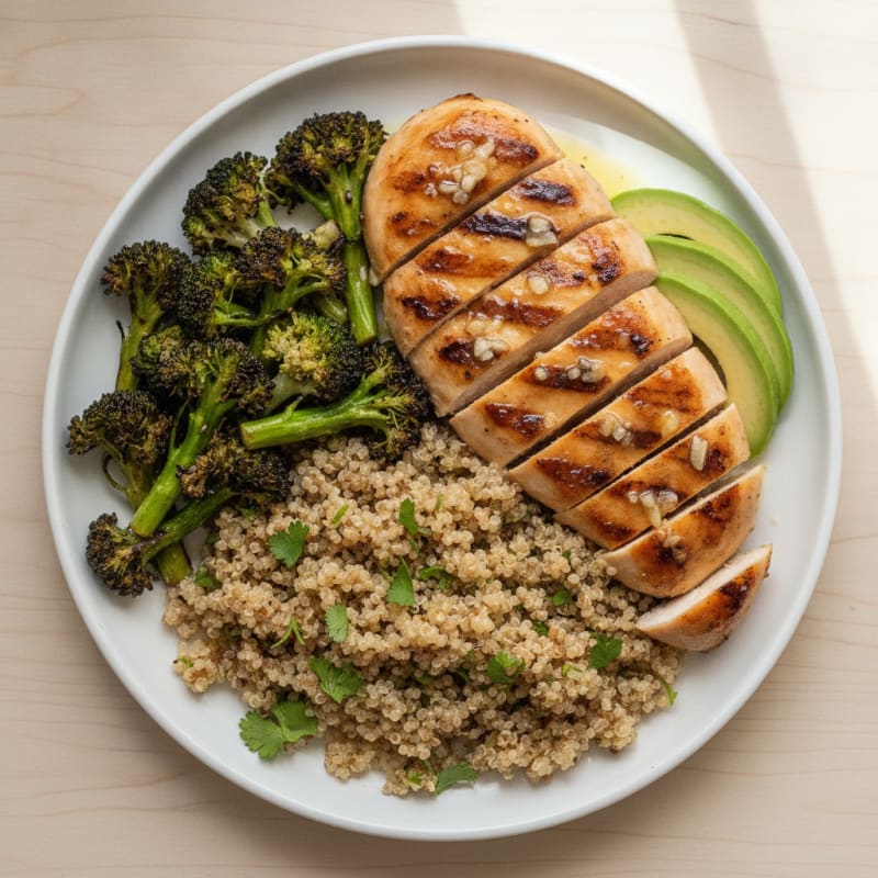Grilled Chicken Breast with Quinoa and Roasted Broccoli