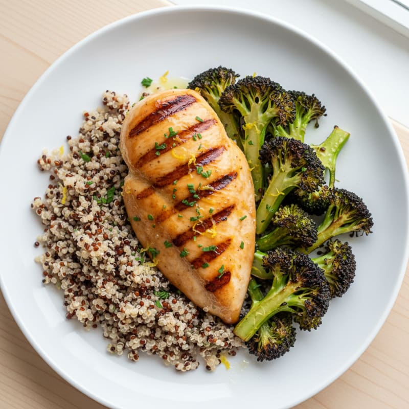 Grilled Chicken Breast with Quinoa and Roasted Broccoli