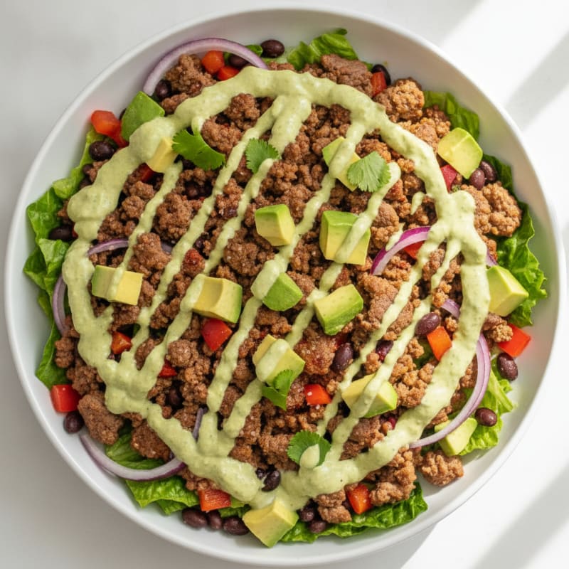 Ground Beef Taco Bowl with Lime Crema