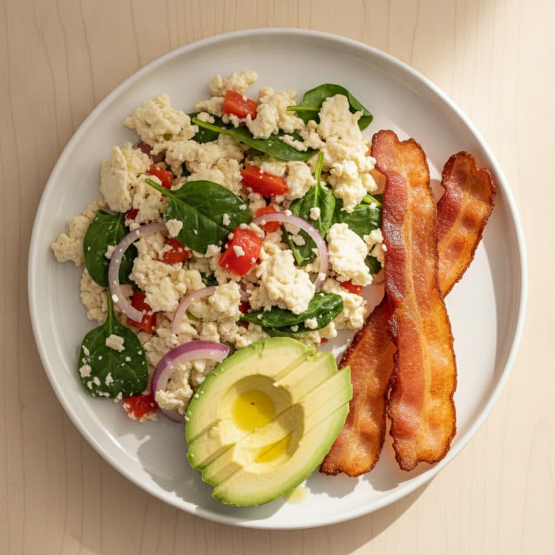 Egg White Vegetable Scramble with Turkey Bacon