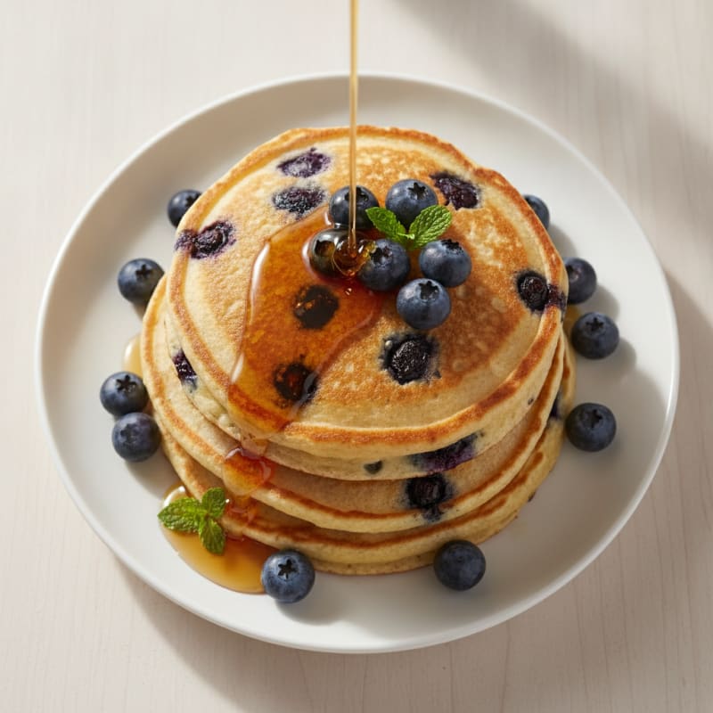 Blueberry Ricotta Pancakes with Maple Syrup