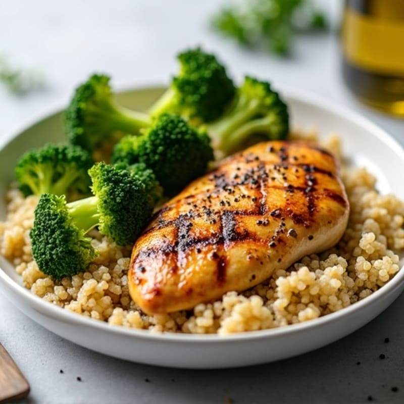 Grilled Chicken Breast with Quinoa and Roasted Broccoli