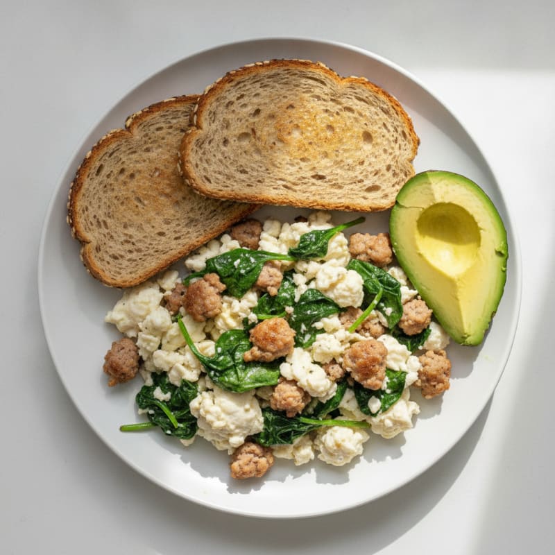 Egg White and Turkey Sausage Scramble with Spinach