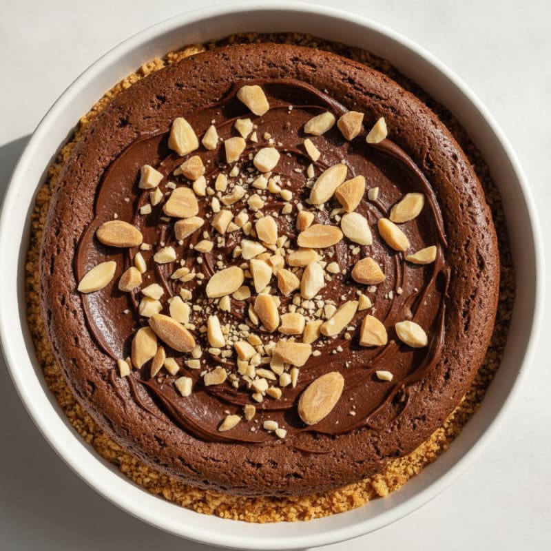 High-Protein Chocolate Cheesecake with Crushed Almonds