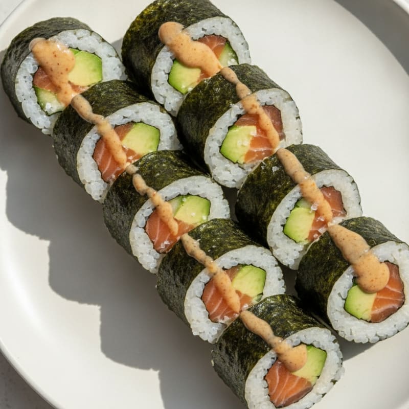 Fresh Salmon and Avocado Sushi Rolls