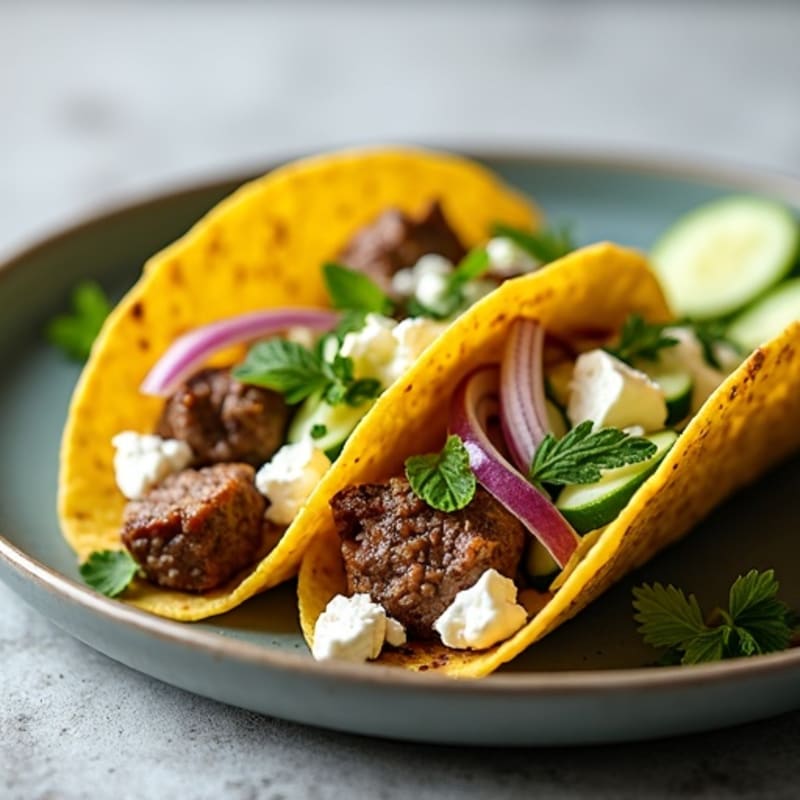 Herb-Seasoned Lamb and Feta Tacos with Cucumber Mint Slaw