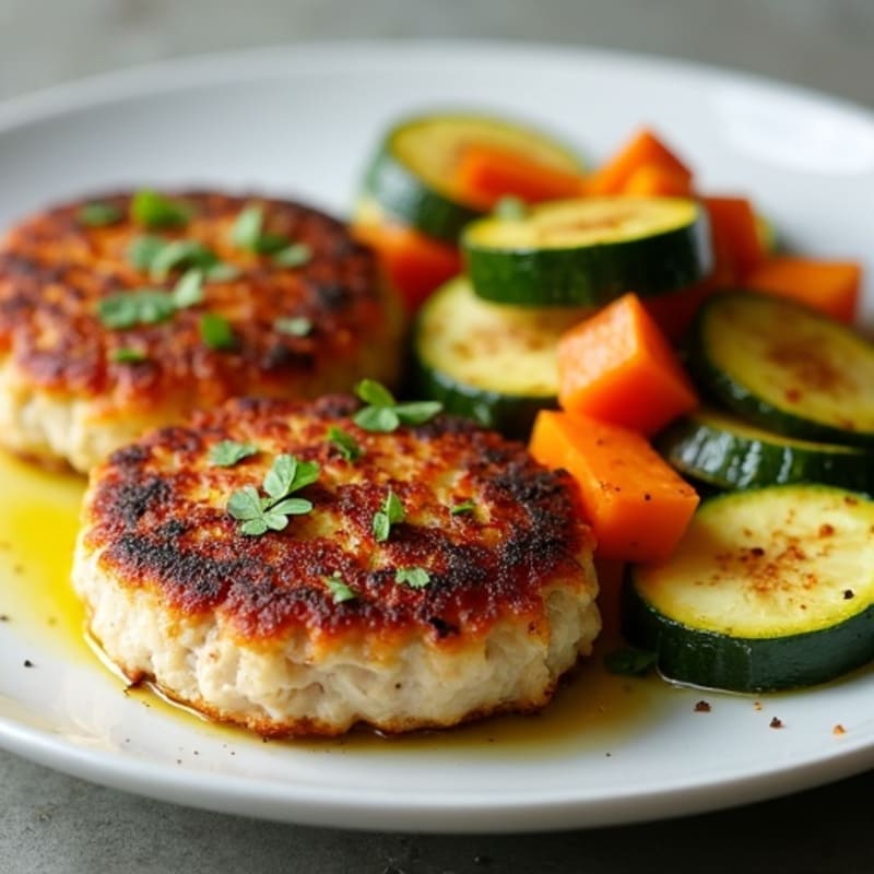 Seared Turkey Patties with Roasted Zucchini and Sweet Potato