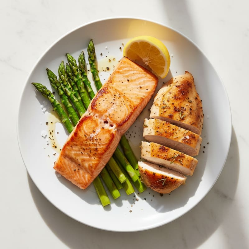Pan-Seared Salmon with Roasted Chicken