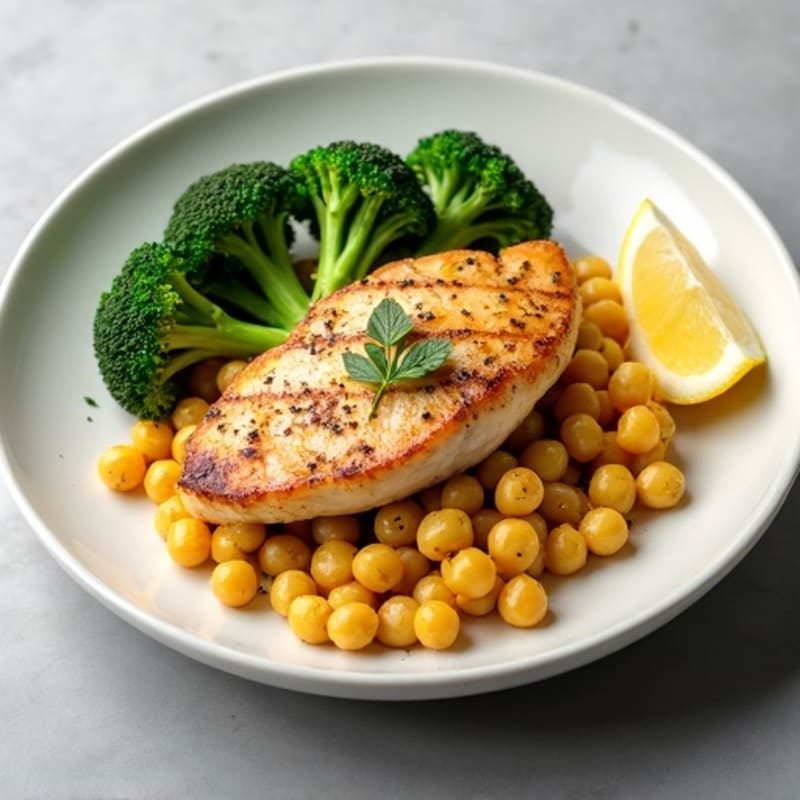 Seared Chicken Breast with Chickpea Pasta and Roasted Broccoli