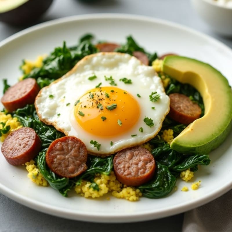 Egg White Spinach Scramble with Turkey Sausage