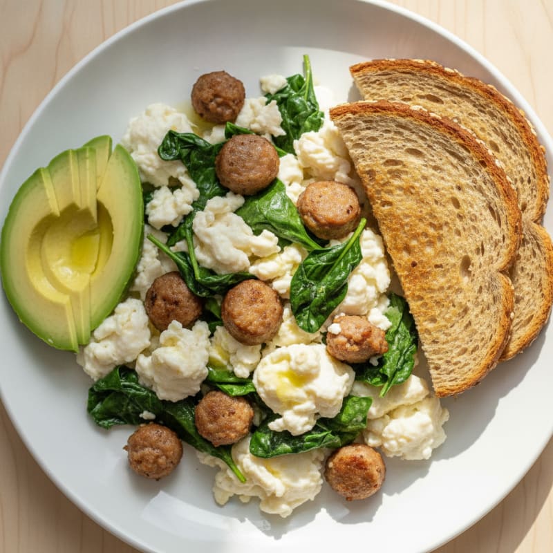 Egg White Scramble with Spinach and Turkey Sausage