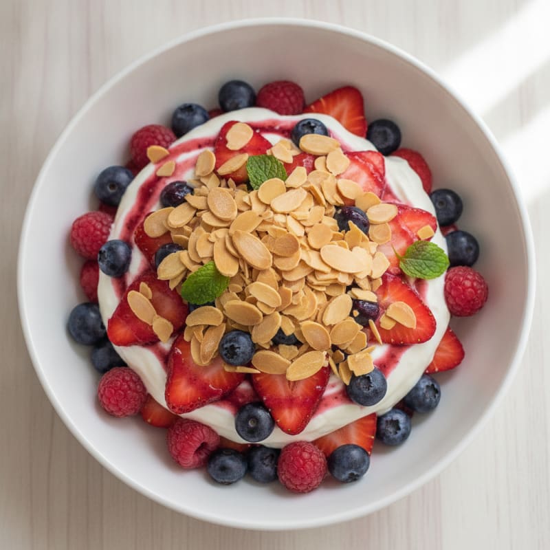 Greek Yogurt Protein Parfait with Mixed Berries and Almonds