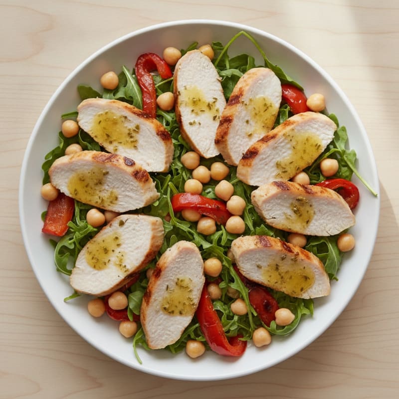 Grilled Turkey Breast Salad with Chickpeas and Roasted Red Peppers