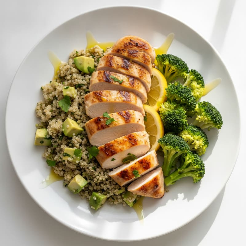 Grilled Chicken Breast with Quinoa and Steamed Broccoli