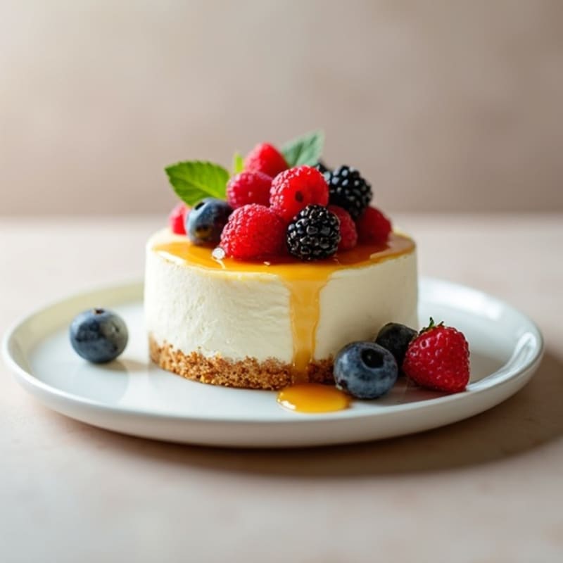 Silky Greek Yogurt Protein Cheesecake with Mixed Berries