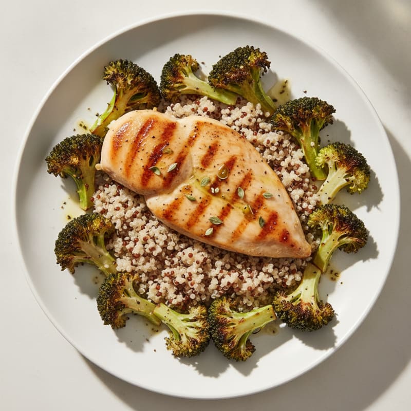 Grilled Chicken Breast with Quinoa and Roasted Broccoli