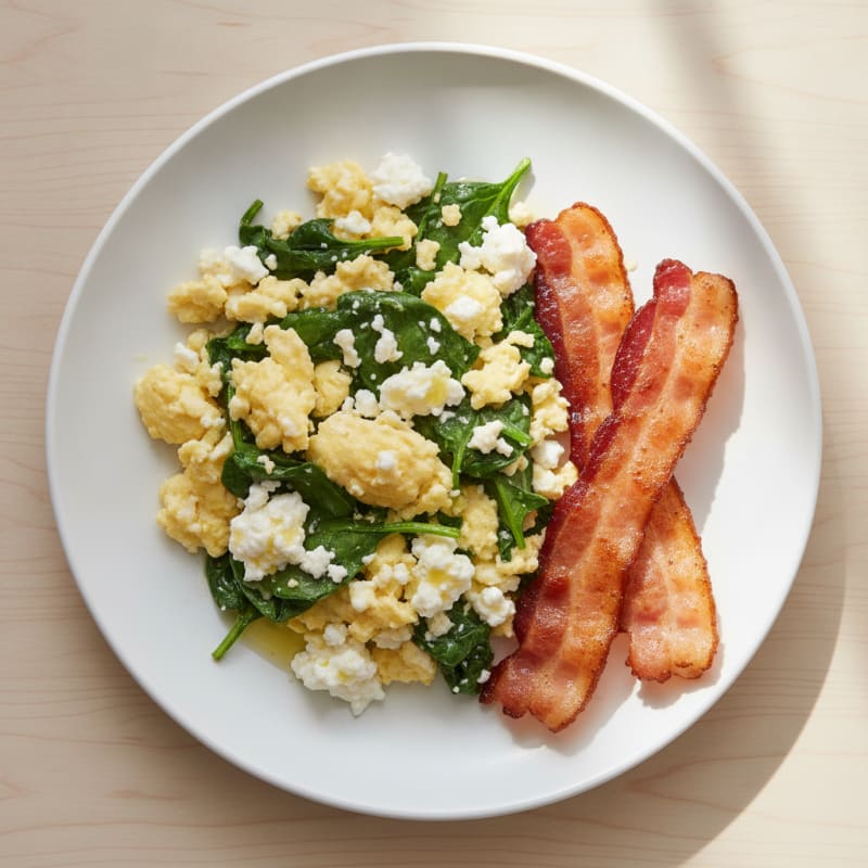 Cottage Cheese Scramble with Spinach and Turkey Bacon