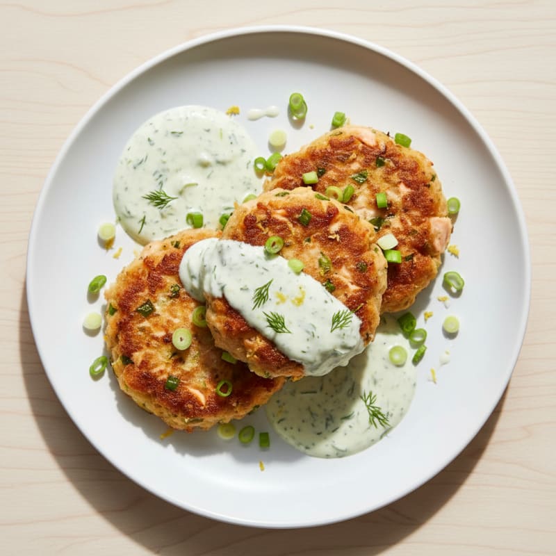 Pan-Seared Salmon Patties with Dill Sauce