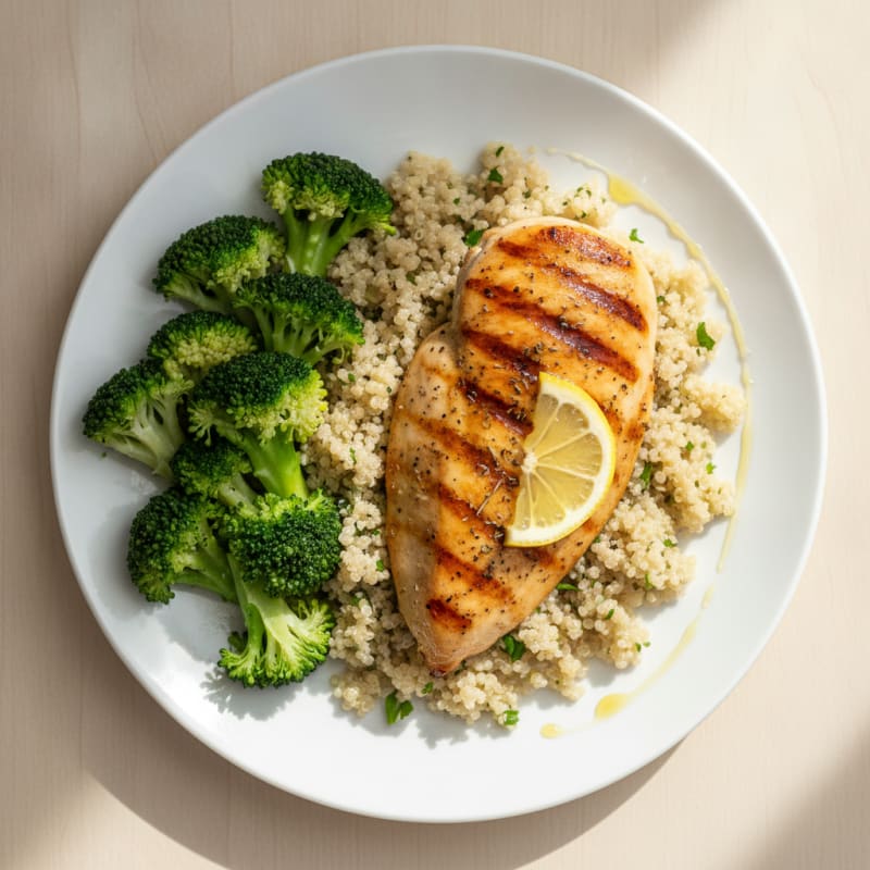 Grilled Chicken Breast with Quinoa and Steamed Broccoli