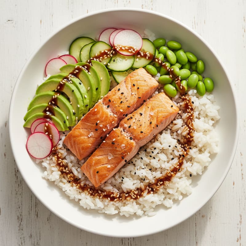 Sushi Rice Bowl with Salmon and Avocado