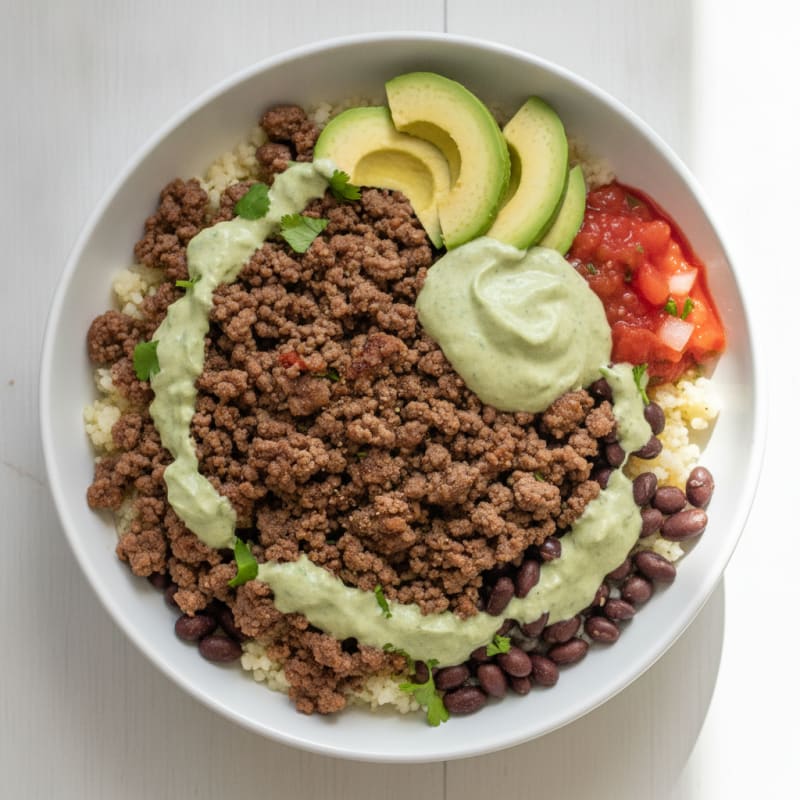 Ground Beef Taco Bowl with Lime Crema