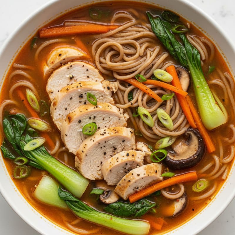 Spicy Sriracha Chicken Ramen Soup