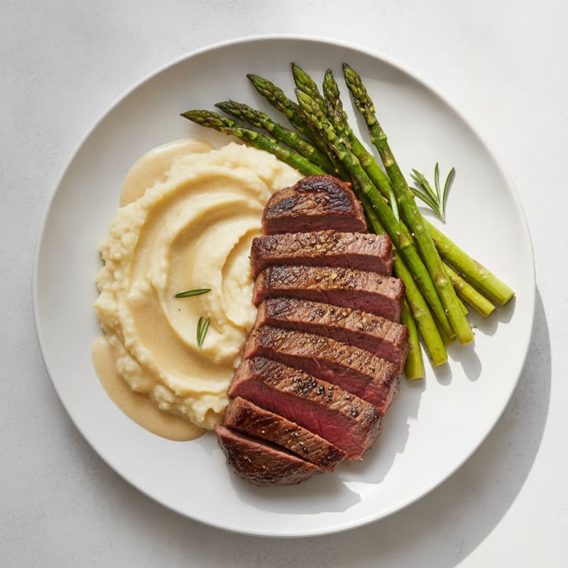 Seared Steak with Creamy Garlic Cauliflower Mash