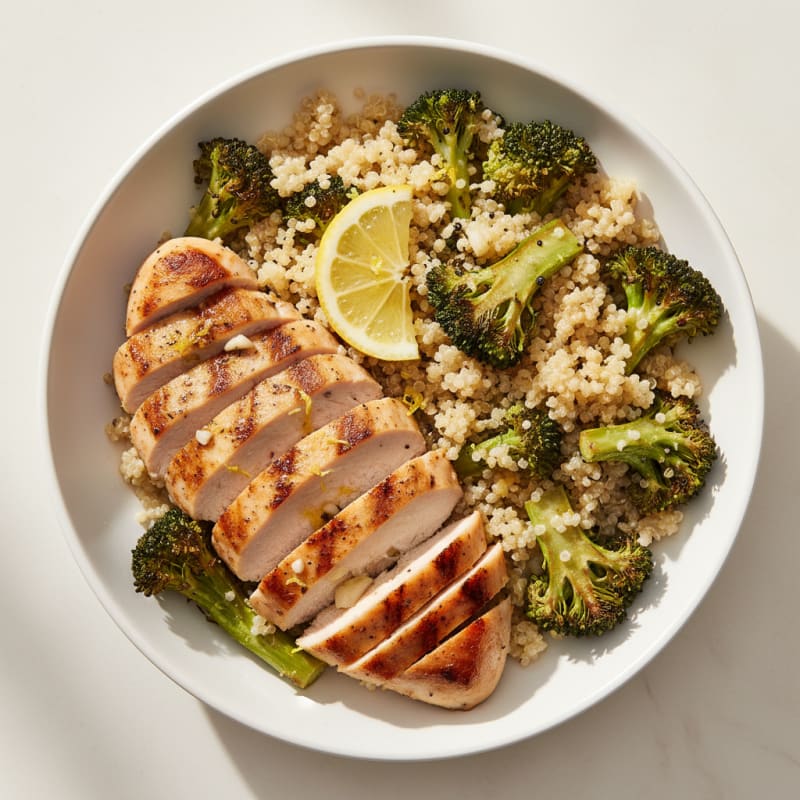 Grilled Chicken and Quinoa Power Bowl with Roasted Broccoli