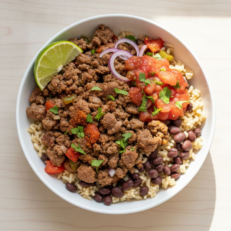 Ground Beef Taco Rice Bowl
