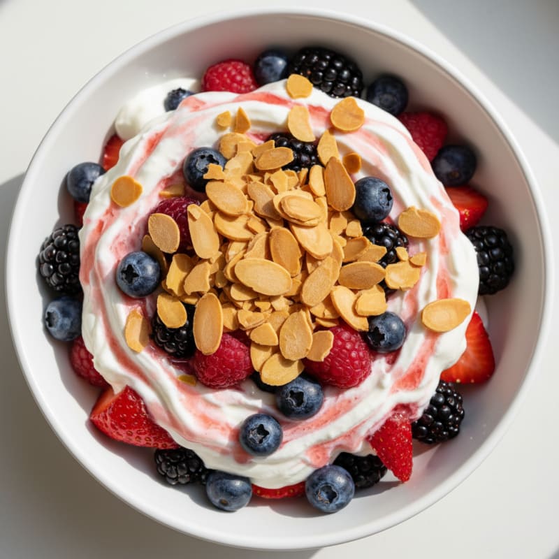 Greek Yogurt Protein Parfait with Mixed Berries and Almonds