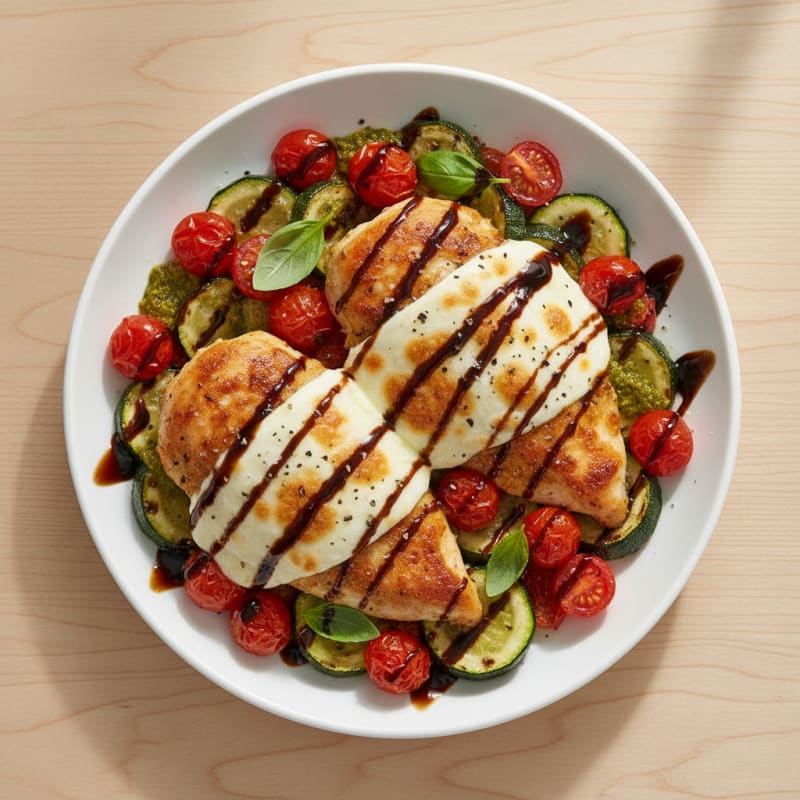 Creamy Balsamic Caprese Chicken Bake
