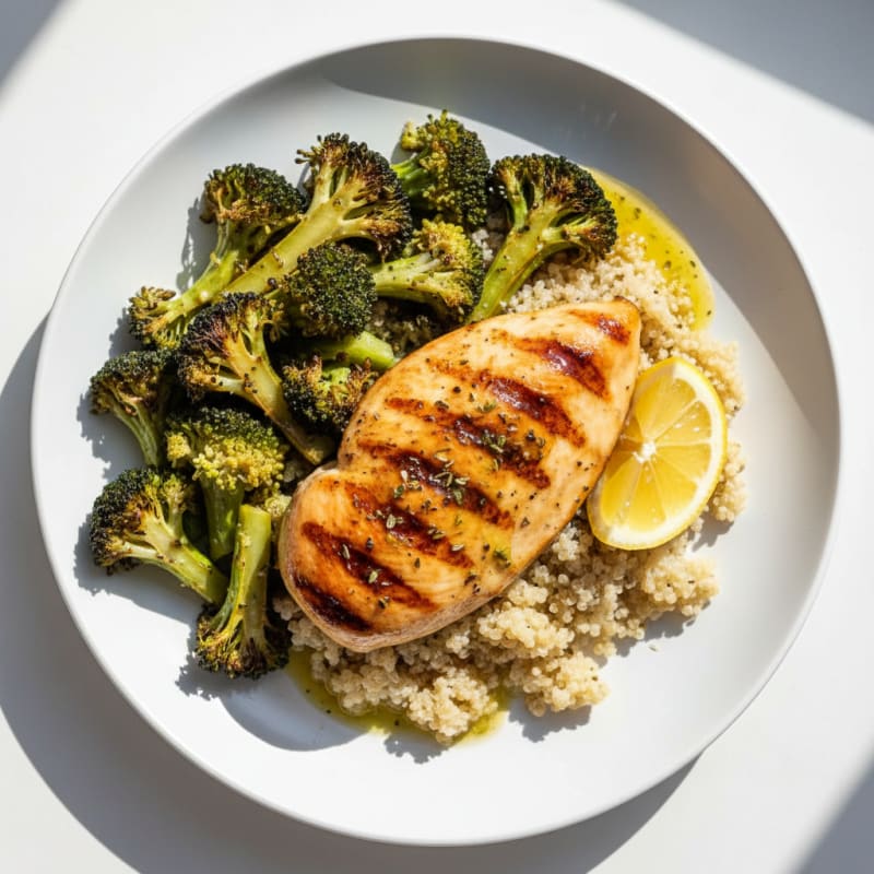 Grilled Chicken Breast with Roasted Broccoli and Quinoa