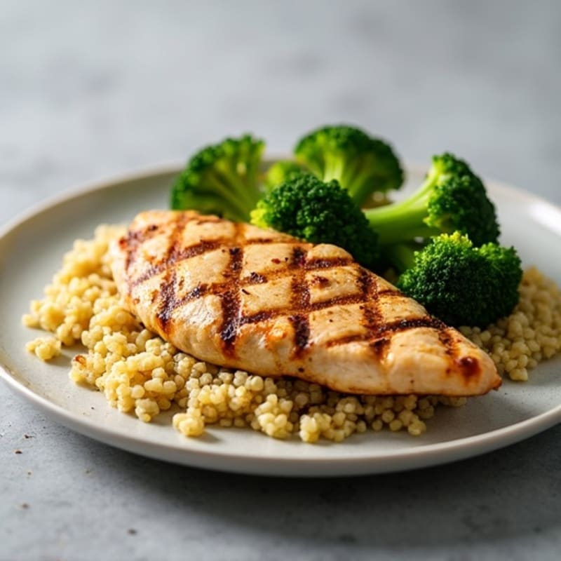 Grilled Chicken Breast with Quinoa and Roasted Broccoli