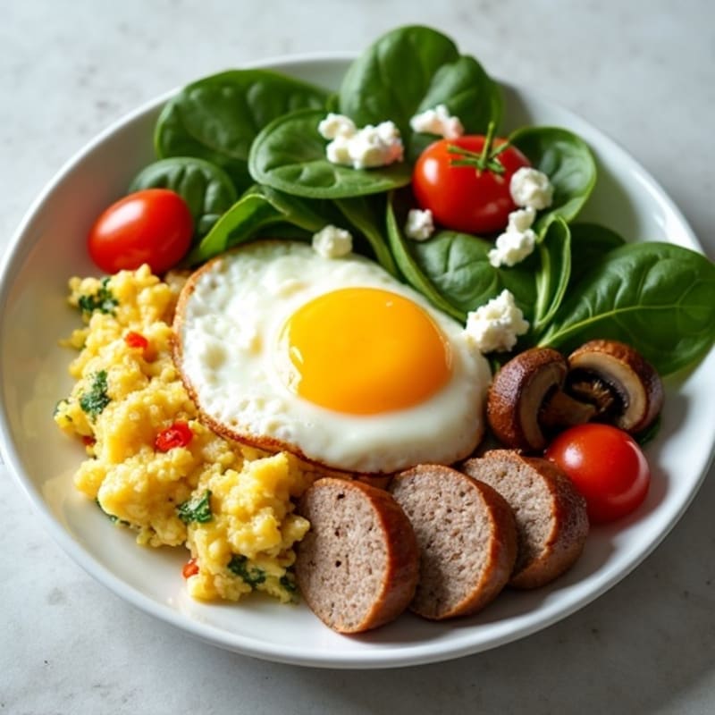 Egg White Scramble with Turkey Sausage and Spinach