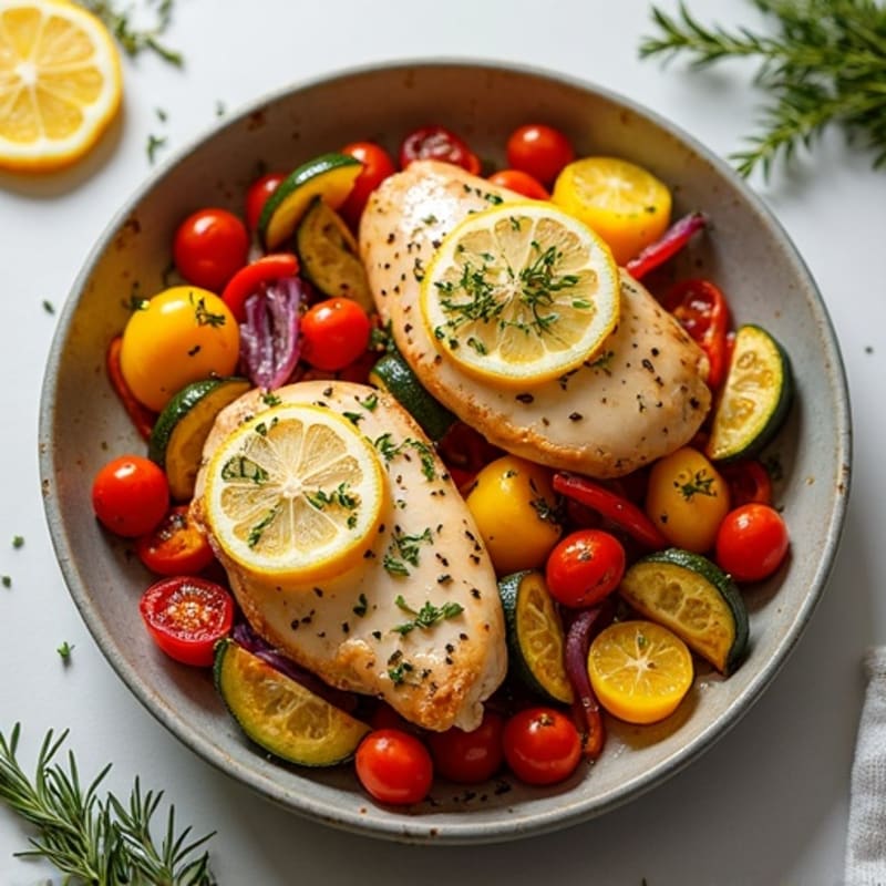 Sheet Pan Lemon-Herb Roasted Chicken and Rainbow Vegetables