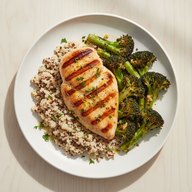 Grilled Chicken Breast with Quinoa and Roasted Broccoli
