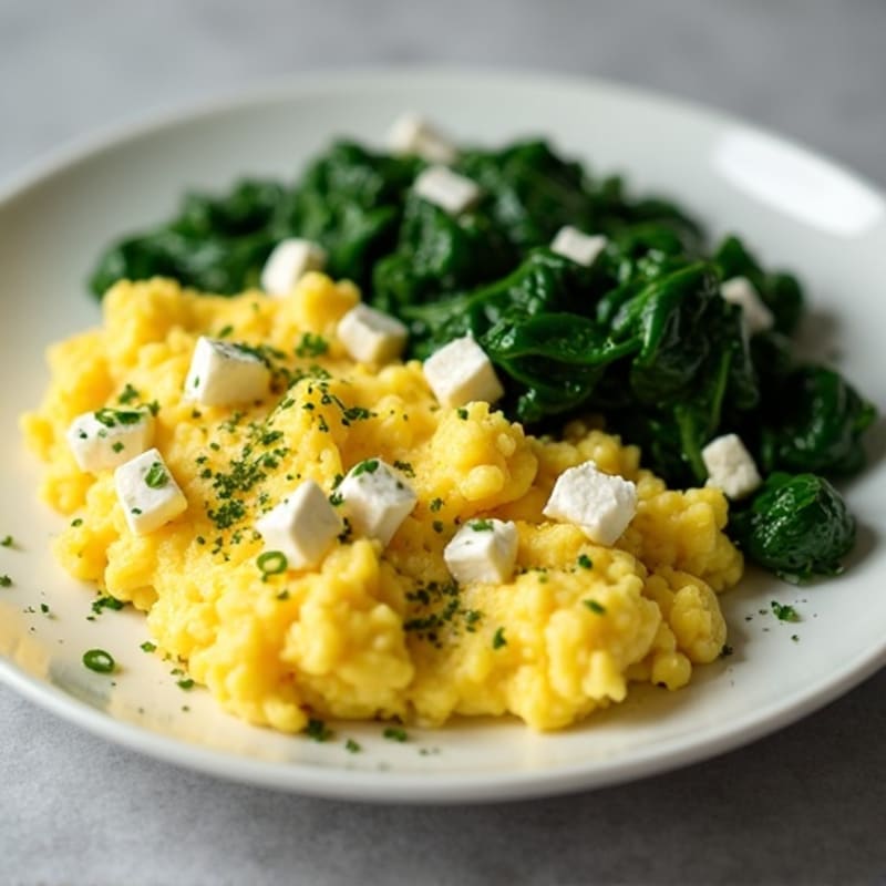 Fluffy Herb Scrambled Eggs with Fresh Sautéed Spinach