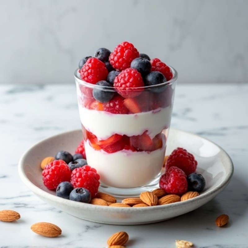 Greek Yogurt Protein Parfait with Mixed Berries and Almonds