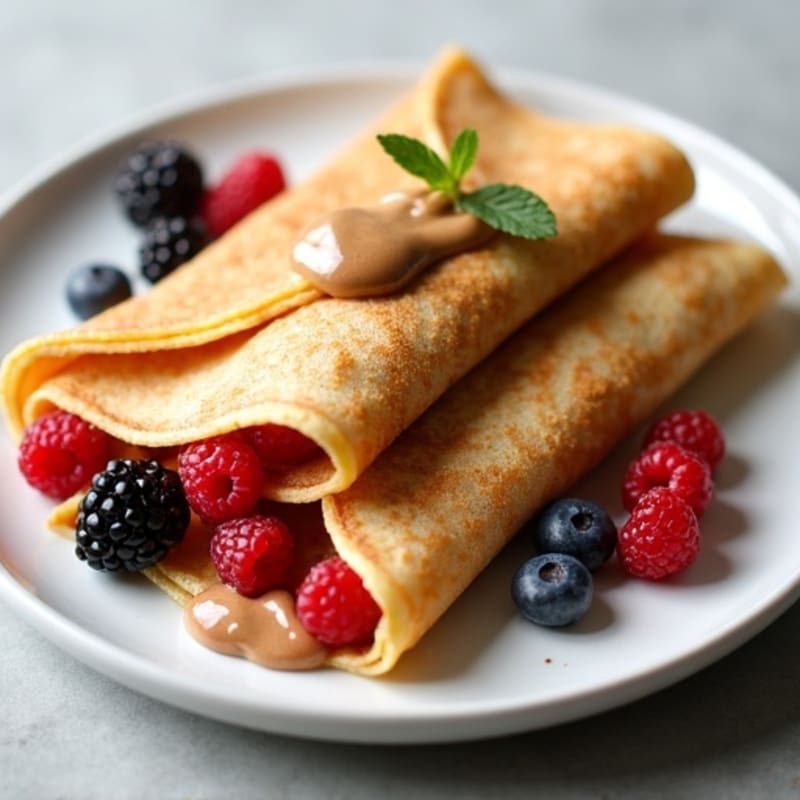 Protein-Packed Dairy-Free Crepes with Fresh Berries and Creamy Almond Butter