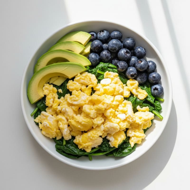 Creamy Scrambled Eggs with Sautéed Spinach and Raw Milk
