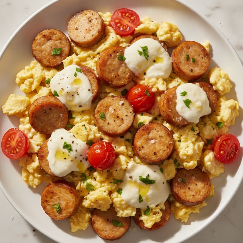 Chicken Sausage and Mozzarella Scramble