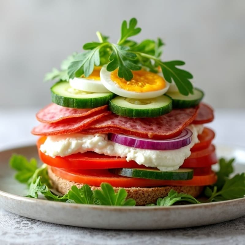 Lean Turkey-Salami Stack with Fresh Mediterranean Vegetables