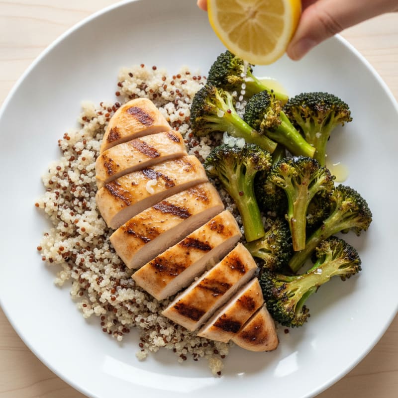 Grilled Chicken Breast with Quinoa and Roasted Broccoli