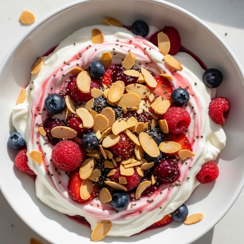 Greek Yogurt Protein Parfait with Mixed Berries and Almonds